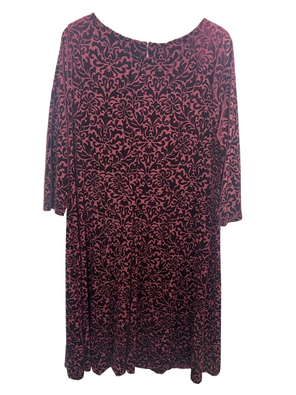 Talbots Burnout Velvet Burgundy Sheath Dress Purple 1x Round Collar Elegant